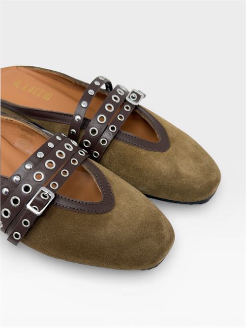 Sabot in suede taupe con cinturini borchiati IL LACCIO | 5321VELOURTAUPE/MOUSSECIOCCO
